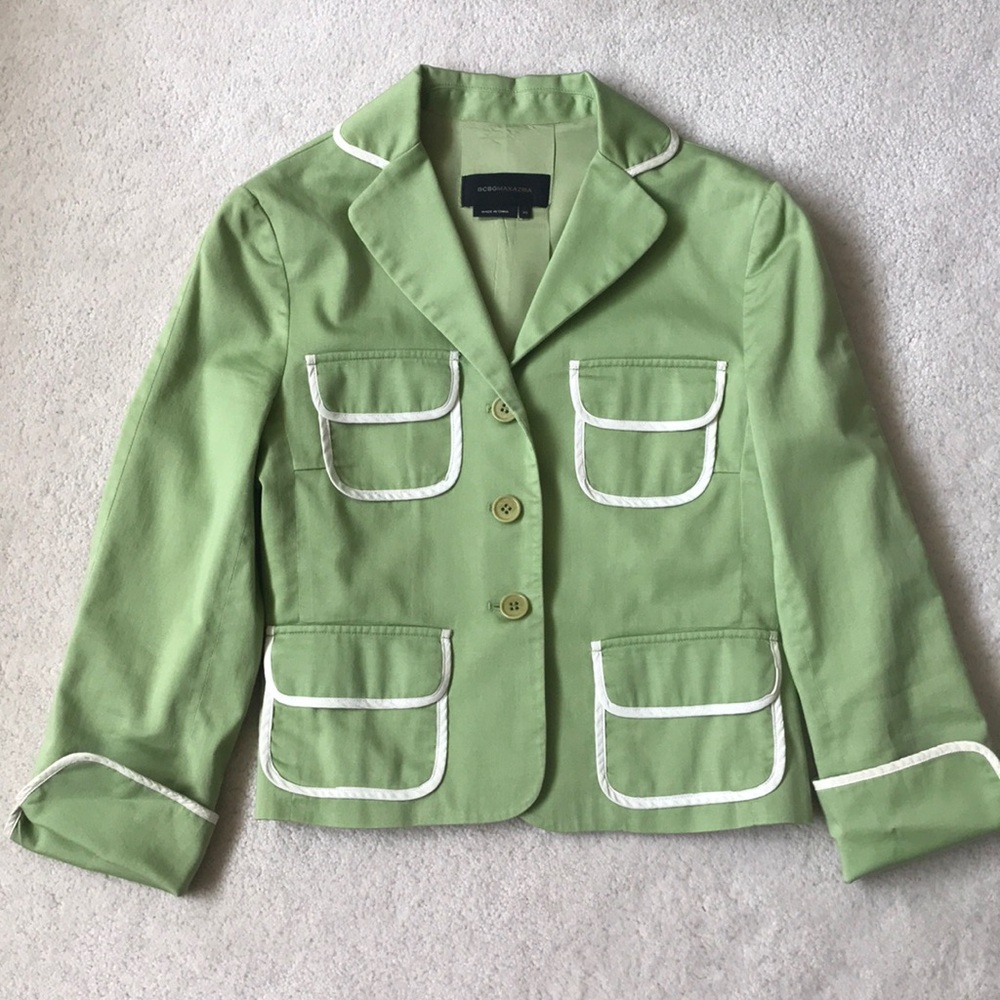 BCBG green jacket with cream trim